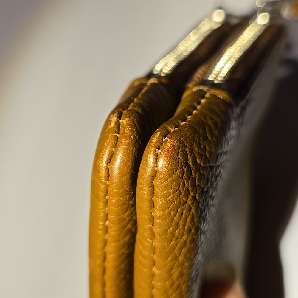 Coach Double Zipper Camel Pebbled Leather Wristlet L-8.5"XH-4.75" - Picture 12 of 14